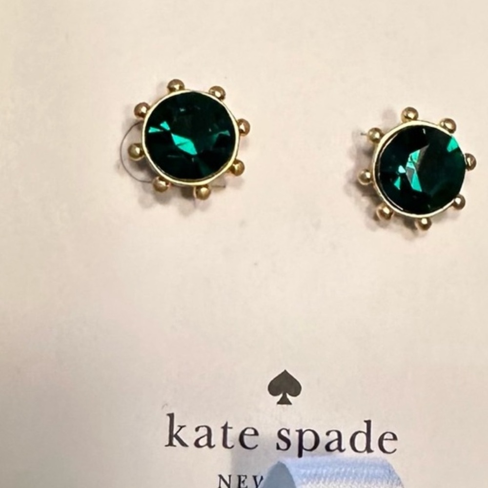kate spade Gold Tone Earrings with Emerald Green Stones - Picture 3 of 5